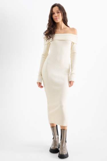 Women - Knitted bodycon dress - ribbed - cremewhite