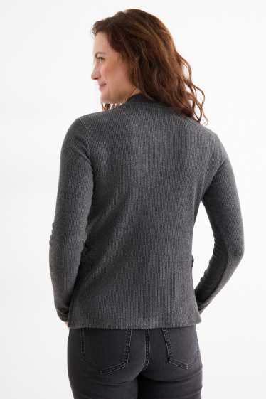 Femmes - Haut à manches longues - regular fit - finition côtelée - gris foncé