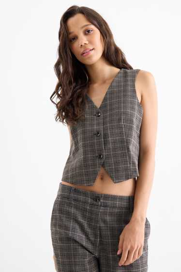 Donna - Gilet - sciancrato - a quadretti - grigio scuro