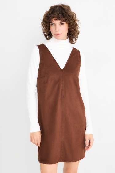 Femei - Rochie - straight fit - imitație de piele întoarsă - maro