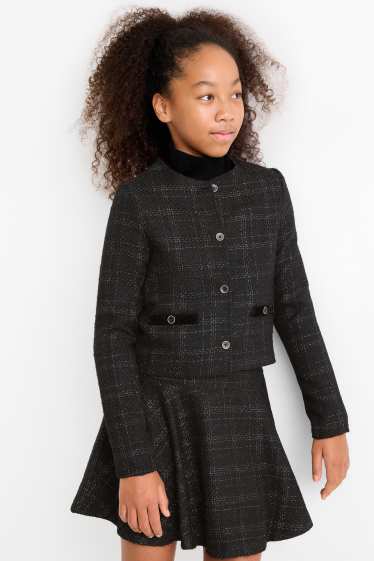 Enfants filles - Blazer en finition bouclé - à carreaux - noir