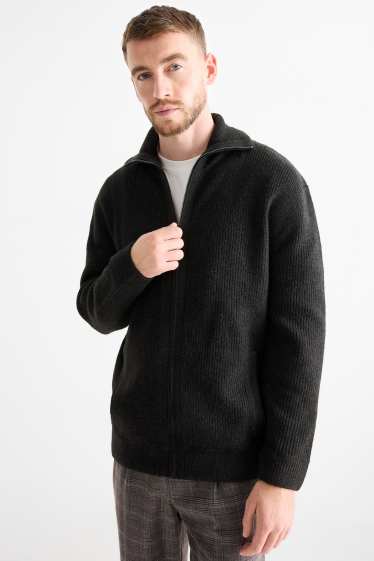 Herren - Strickjacke - gerippt - schwarz