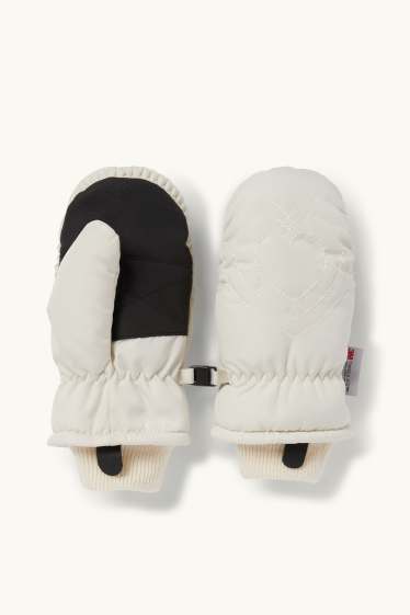 Kinder Mädchen - Herz - Fäustlinge - gefüttert - cremeweiß