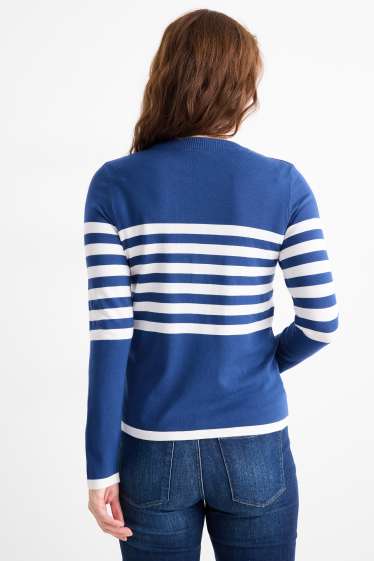 Damen - Pullover - gestreift - blau / weiss