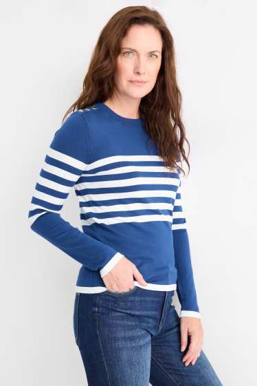 Damen - Pullover - gestreift - blau / weiss