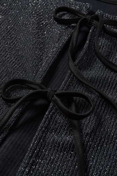 Dames - Korte longsleeve - slim fit - ribstof - zwart