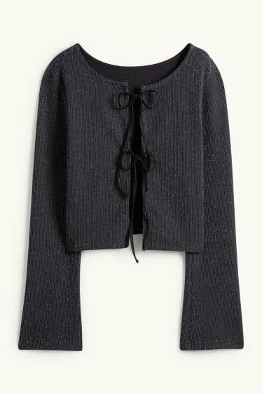 Dames - Korte longsleeve - slim fit - ribstof - zwart