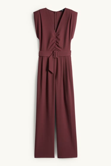 Damen - Jumpsuit mit Gürtel - dunkelbraun