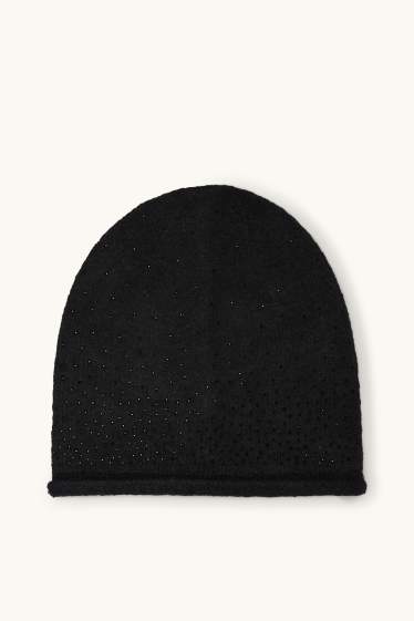 Women - Hat with rhinestones - black