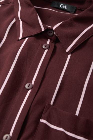 Damen - Viskose-Blusenkleid - gestreift - bordeaux