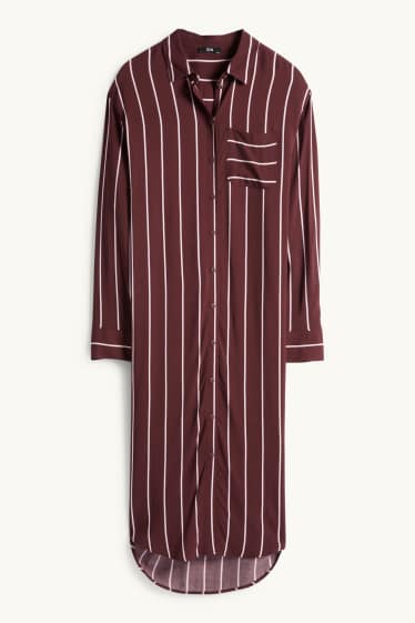 Damen - Viskose-Blusenkleid - gestreift - bordeaux