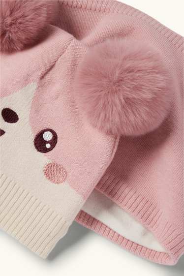 Copii - Fete - Kawaii - set - căciulă cu ciucure și fular circular - 2 piese - roz
