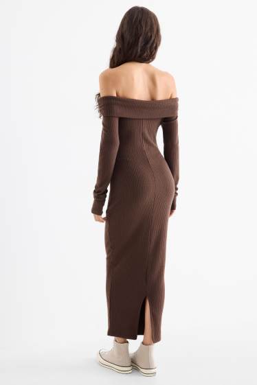 Dona - Vestit bodycon de punt de mitja - acanalat - marró fosc