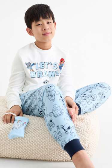 Kinderen: jongens - Brawl Stars - set - pyjama van fleece en smartphonetasje - 3-delig - wit / lichtblauw