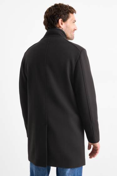 Heren - Mantel met imitatiebontrandje - zwart