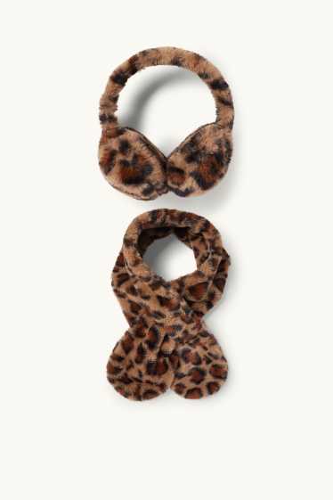 Copii - Fete - Set - acoperitoare pentru urechi și fular din blană artificială - 2 piese - maro