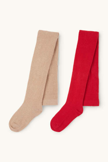 Enfants filles - Lot de 2 paires - collants - rouge / beige