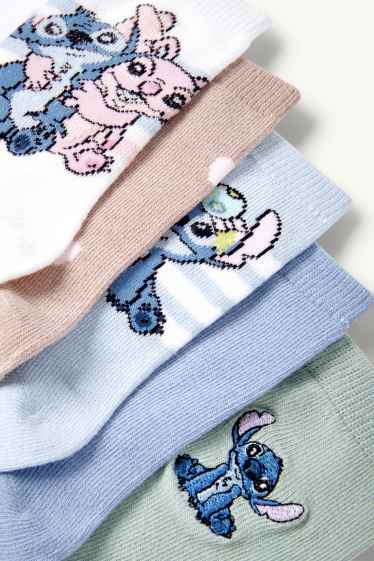 Enfants filles - Lot de 5 paires - Lilo & Stitch - chaussettes à motif - bleu