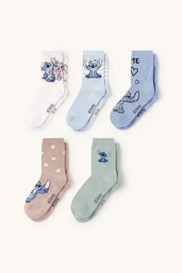 Enfants filles - Lot de 5 paires - Lilo & Stitch - chaussettes à motif - bleu