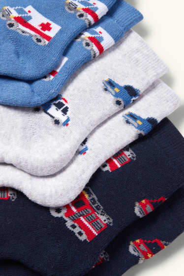 Kinder Buben - Multipack 3er - Feuerwehr und Krankenwagen - warme Socken - dunkelblau