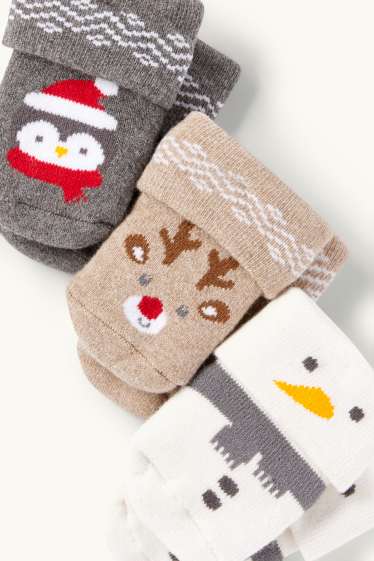 Bébés garçons - Lot de 3 - renne - chaussettes nouveau-né de Noël - gris