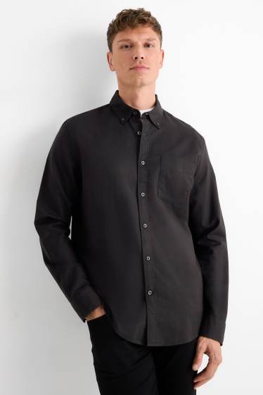 Herren - Hemd - Regular Fit - Button-down - schwarz