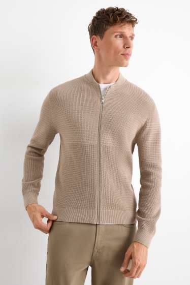 Heren - Gebreid vest - ribstof - met structuur - taupe