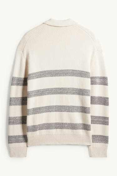 Pánské - Svetr - pruhovaný - světle béžová