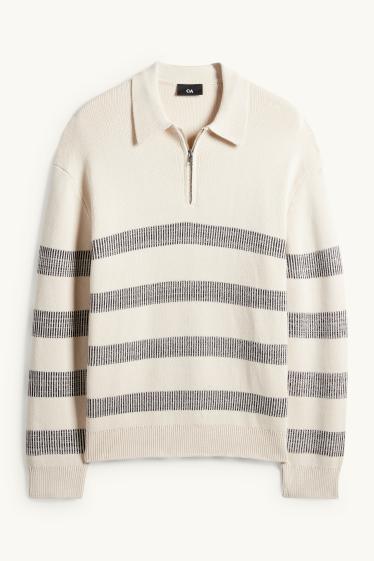 Pánské - Svetr - pruhovaný - světle béžová