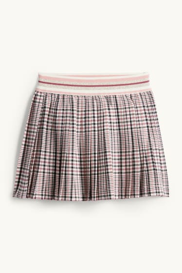 Kinder Mädchen - Plissee-Rock - kariert - rosa