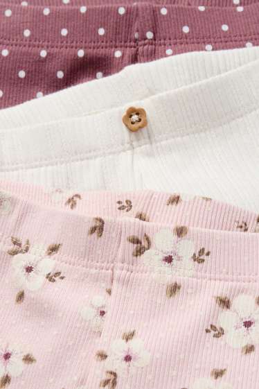 Baby Mädchen - Multipack 3er - Blümchen - Baby-Leggings - gerippt - rosa