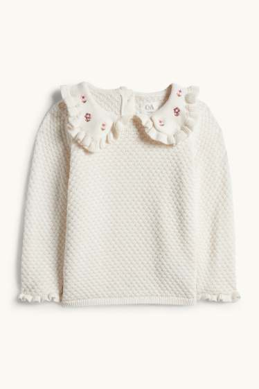 Bébés filles - Petites fleurs - pull crocheté pour bébé - finition texturée - blanc crème