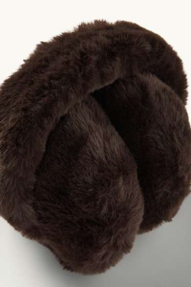 Femmes - Cache-oreilles en imitation fourrure - marron foncé