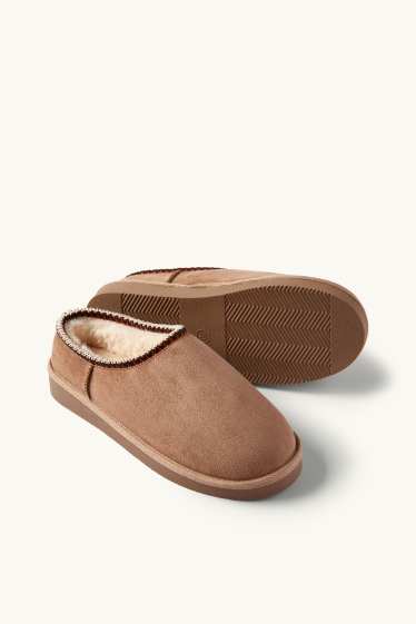 Dames - Pantoffels - imitatiesuède - lichtbruin