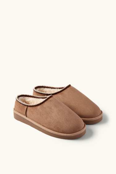 Dames - Pantoffels - imitatiesuède - lichtbruin