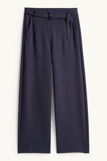 Femmes - Pantalon en jersey avec ceinture - high waist - wide leg - bleu foncé