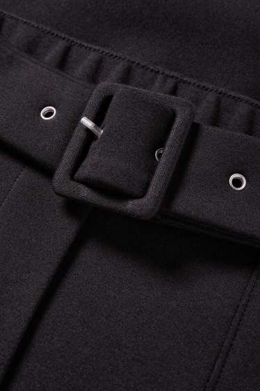 Femei - Pantaloni din jerseu cu curea - talie înaltă - wide leg - negru