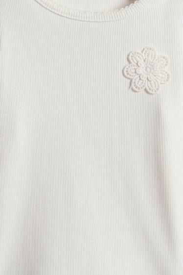 Baby Mädchen - Multipack 3er - Häschen und Blümchen - Baby-Crochet-Langarmshirt - cremeweiß