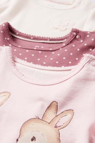 Baby Mädchen - Multipack 3er - Häschen und Blümchen - Baby-Crochet-Langarmshirt - cremeweiß