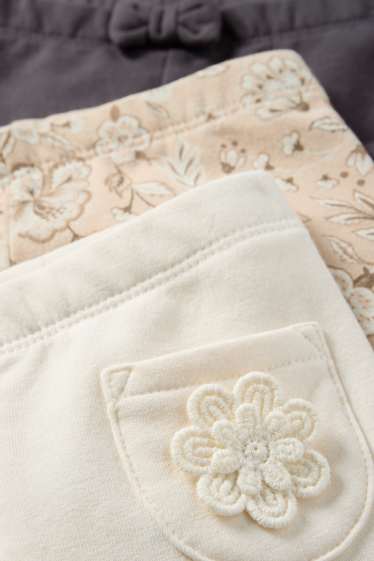 Baby Mädchen - Multipack 3er - Blümchen - Baby-Crochet-Thermoleggings - grau / beige