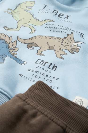 Enfants garçons - Dinosaure - ensemble - sweat à capuche et pantalon de jogging - deux pièces - marron / bleu