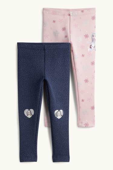 Enfants filles - Lot de 2 - La Reine des Neiges - leggings chauds - rose / bleu