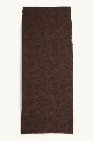 Femmes - Jupe en maille-filet - à fleurs - marron foncé