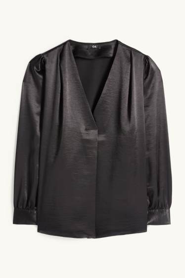 Femmes - Chemisier en satin à col V - noir