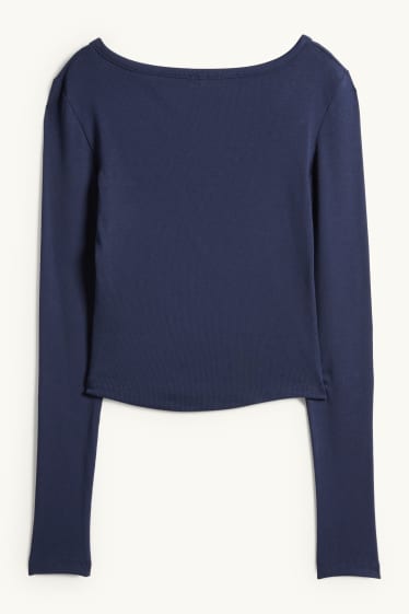 Damen - Crop Henley-Shirt - Slim Fit - gerippt - dunkelblau