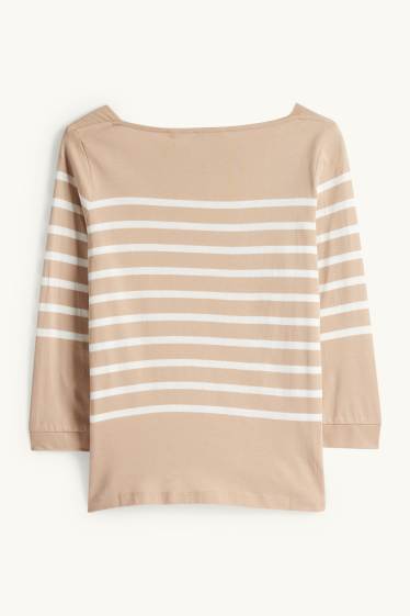 Femei - Tricou cu mânecă lungă - regular fit - alb / bej