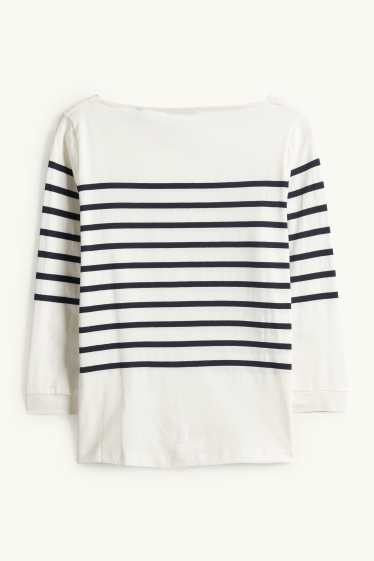 Women - Long sleeve top - regular fit - dark blue / creme white
