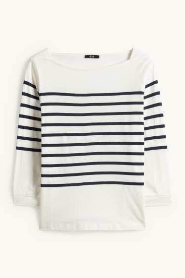 Women - Long sleeve top - regular fit - dark blue / creme white