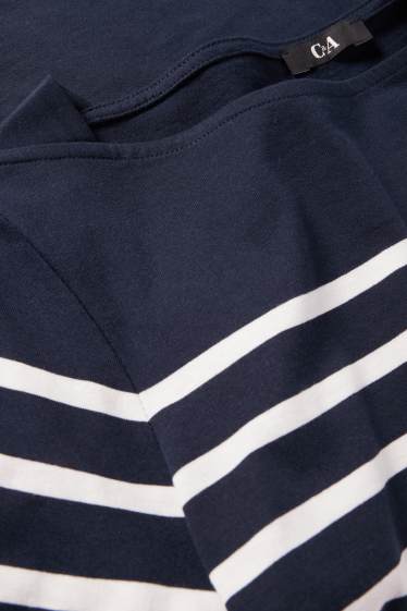 Femei - Tricou cu mânecă lungă - regular fit - albastru închis / alb