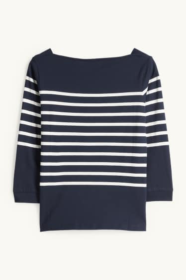 Femei - Tricou cu mânecă lungă - regular fit - albastru închis / alb